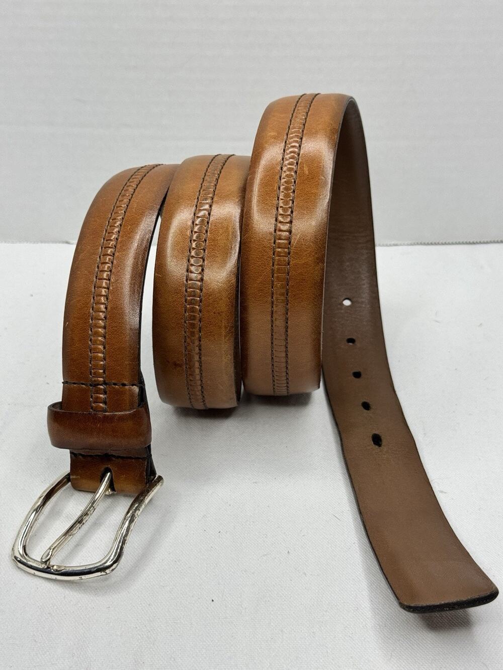 Allen Edmonds Tan Brown Leather Basic Dress Belt 42 Handmade In USA
